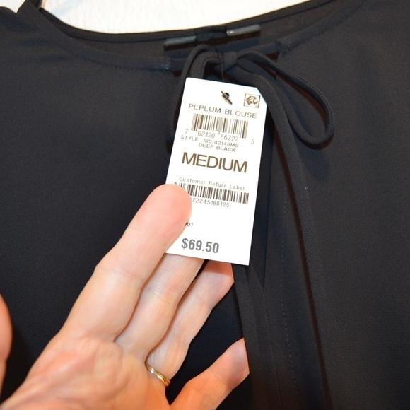 ALFANI Black Peplum Long‎ Sleeve Blouse, Medium NEW - Picture 2 of 7